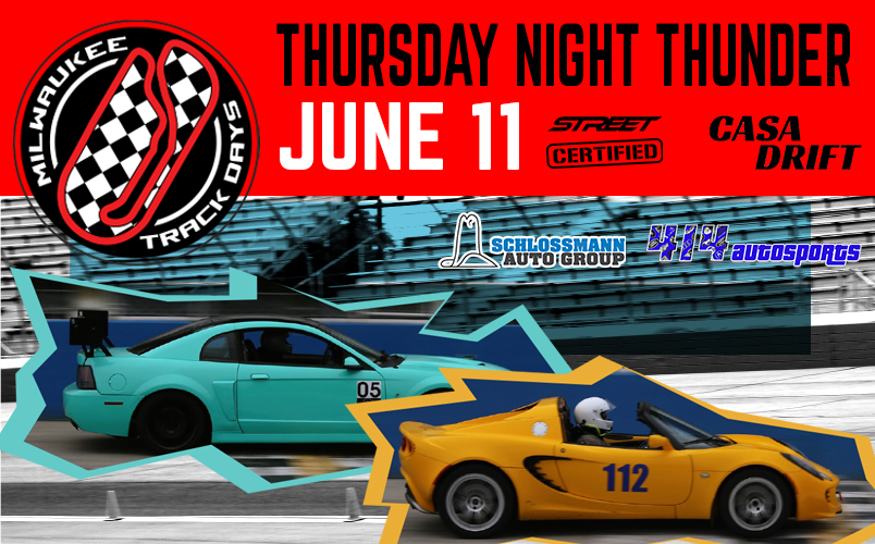 Thursday Night Thunder June 11 with a blue car and yellow car.